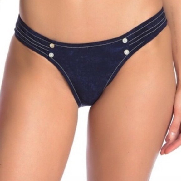 Robin Piccone Valeria Tab Side Bikini Bottom Blue New With Tags Size Small - Picture 1 of 10